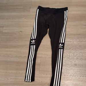 adidas Black Leggings with White Three-Stripe Side Panels